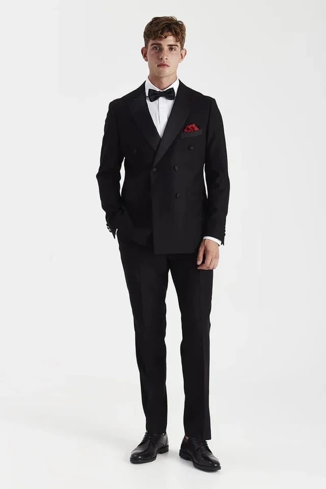 Paul Andrew Paul Andrew Men's 2 Piece Double Breasted Tuxedo Wedding Suit in Black - 2