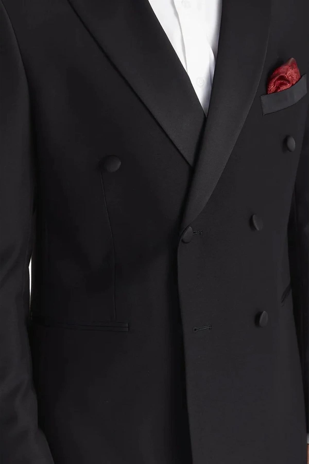Paul Andrew Paul Andrew Men's 2 Piece Double Breasted Tuxedo Wedding Suit in Black - 4