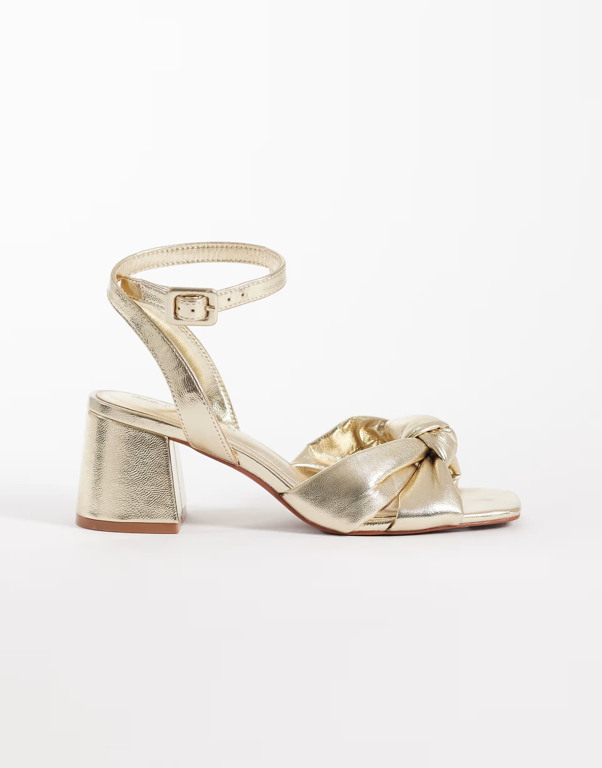 ASOS ASOS DESIGN Hugo knot detail mid block heel sandals in warm gold