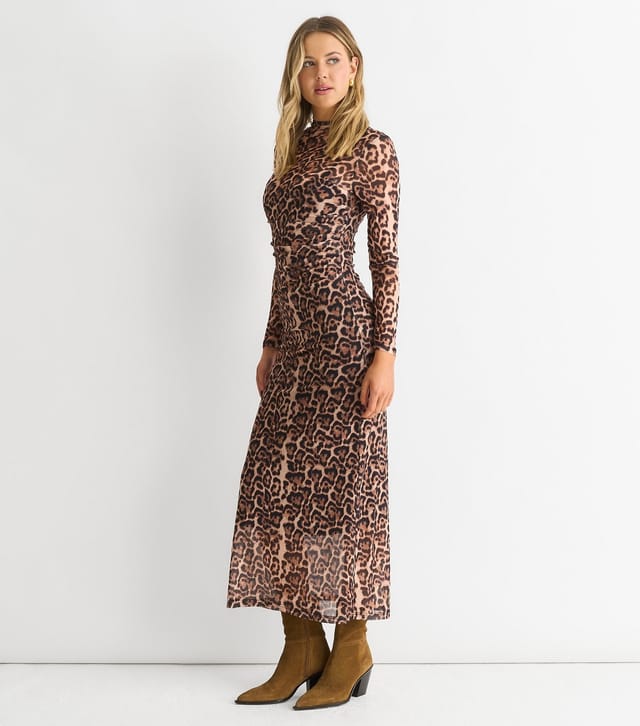Gini London Women's Light Brown Leopard Print  Mesh Midi Dress Gini London New Look - 3