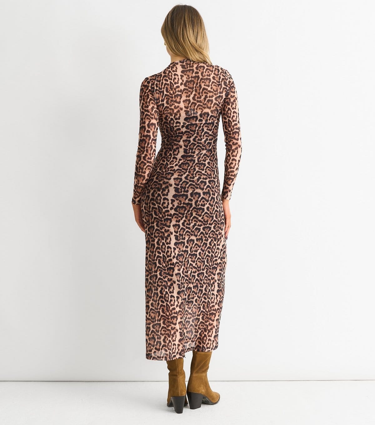 Gini London Women's Light Brown Leopard Print  Mesh Midi Dress Gini London New Look - 4