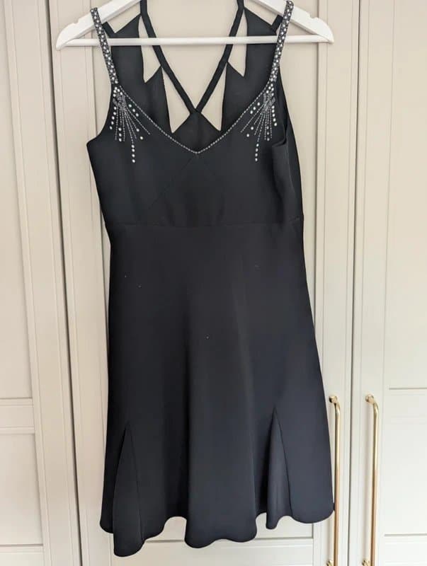 Topshop Rare Vintage Kate Moss for Topshop Beaded Halter Neck Black Dress UK 12