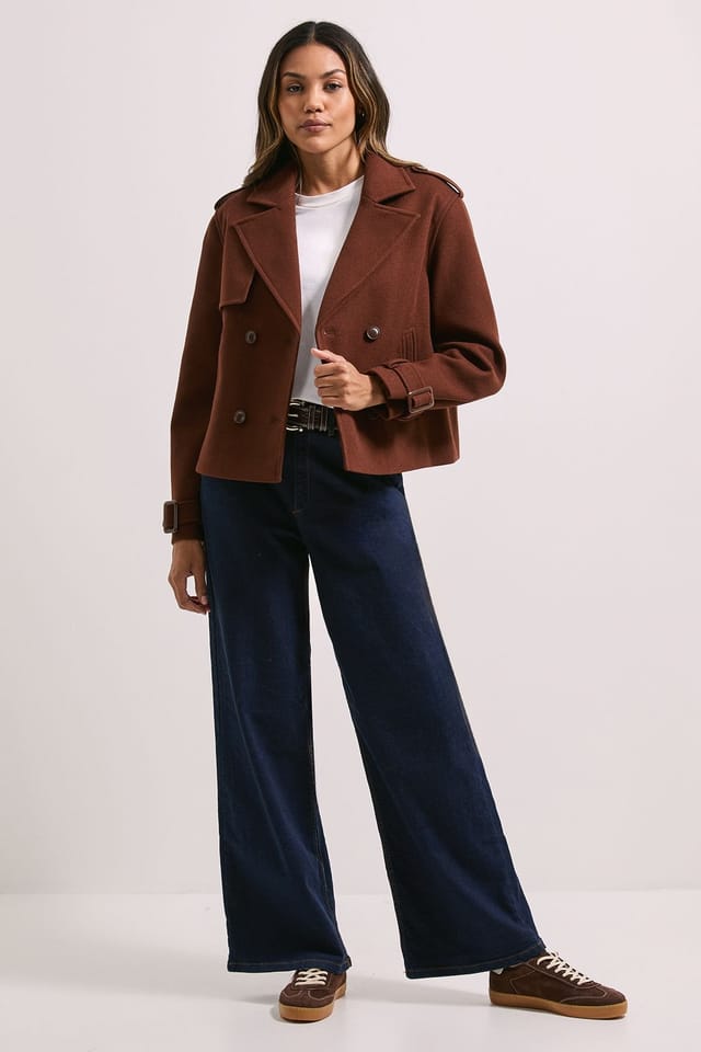 Dorothy Perkins Dorothy Perkins Women's Short Faux Wool Trench Coat in Chocolate - 2