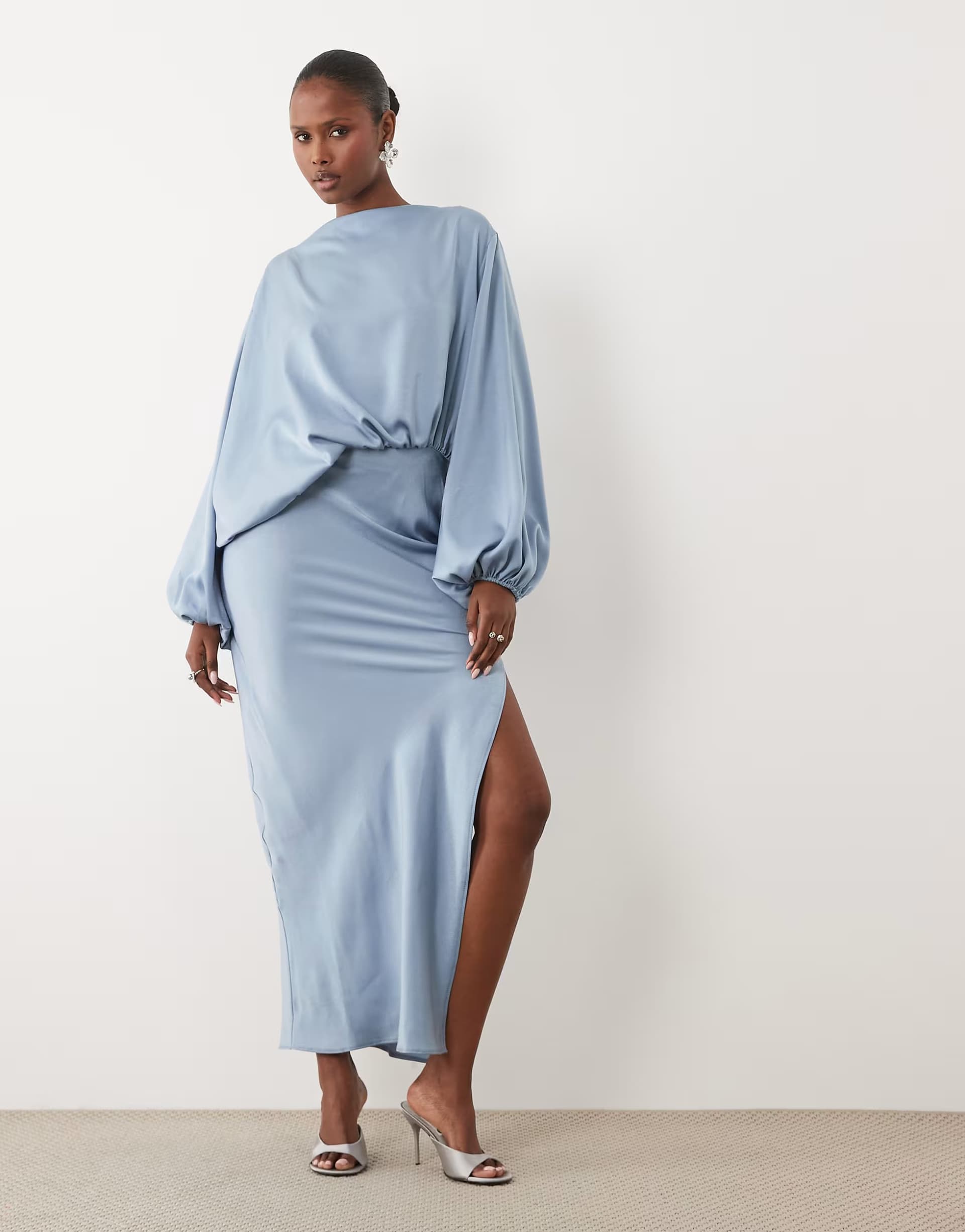ASOS ASOS DESIGN asymmetric bodice maxi dress with blouson sleeves in blue