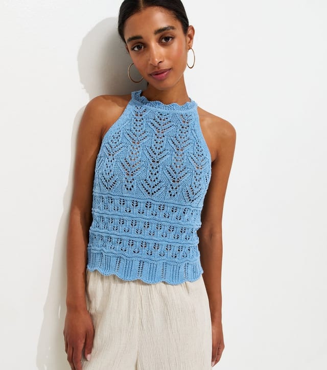 New Look Women's Blue Pointelle Knit Racer Vest New Look - 2
