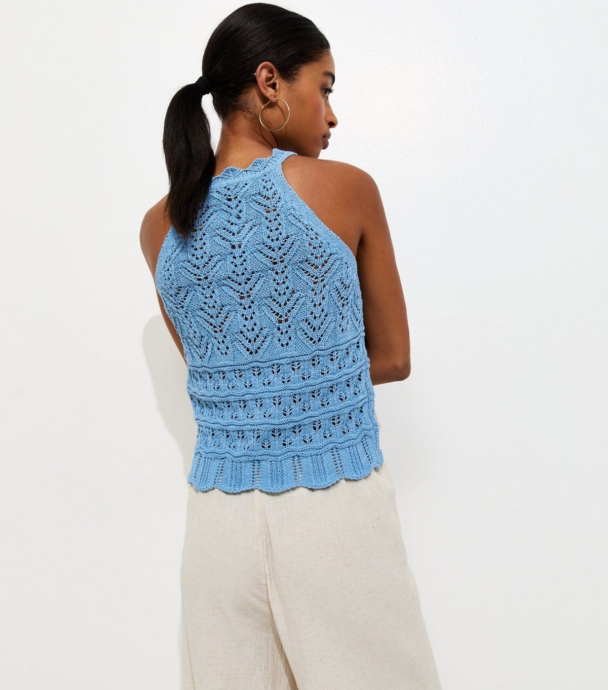 New Look Women's Blue Pointelle Knit Racer Vest New Look - 4