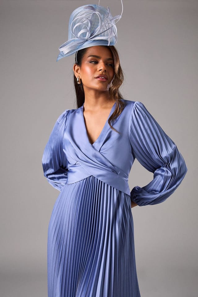 Coast Coast Women's Petite Pleat Skirt Midi Dress in Dusty Blue - 2