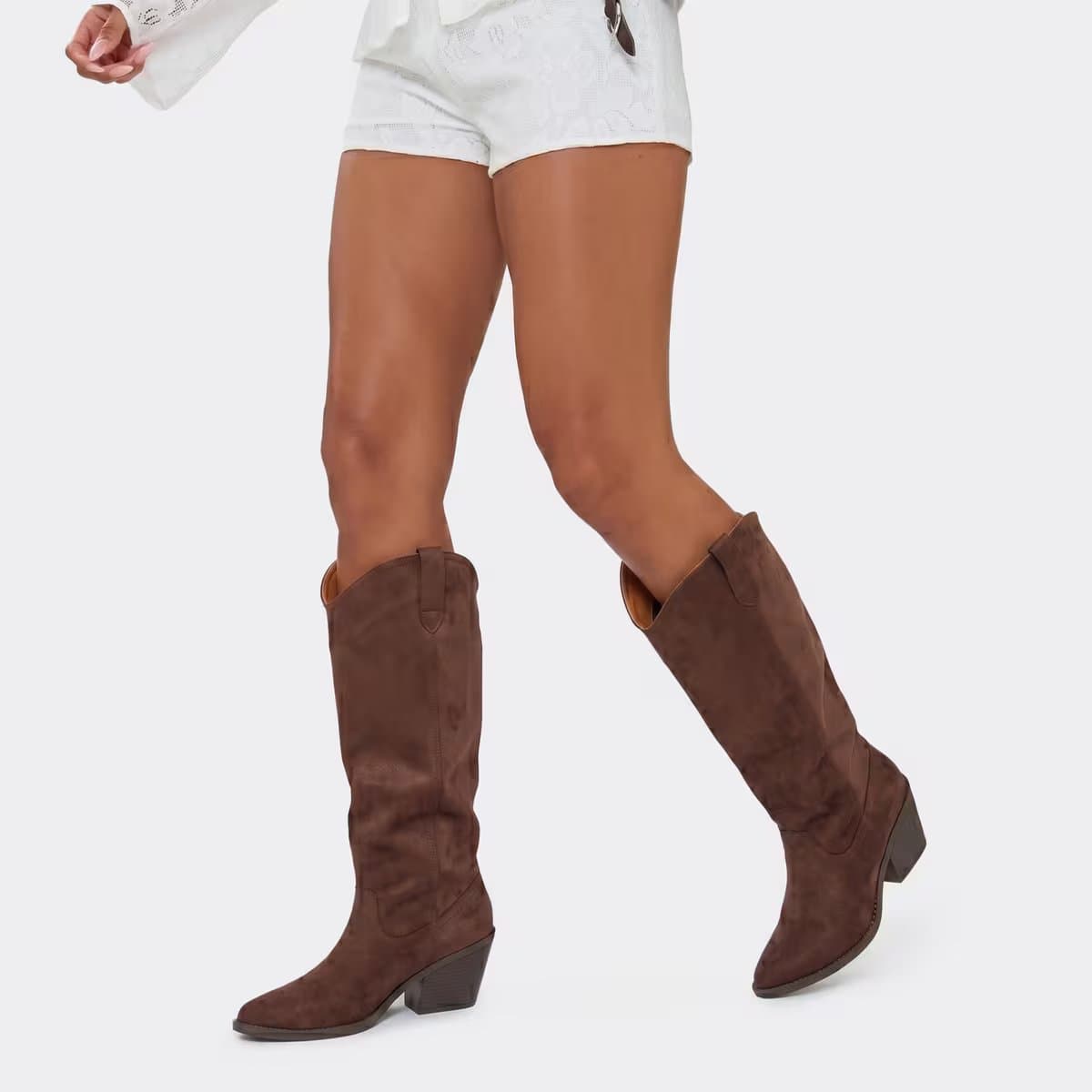 EGO Payne Pointed Toe Knee High Western Cowboy Boot In Brown Faux Suede, Women's Size UK 3