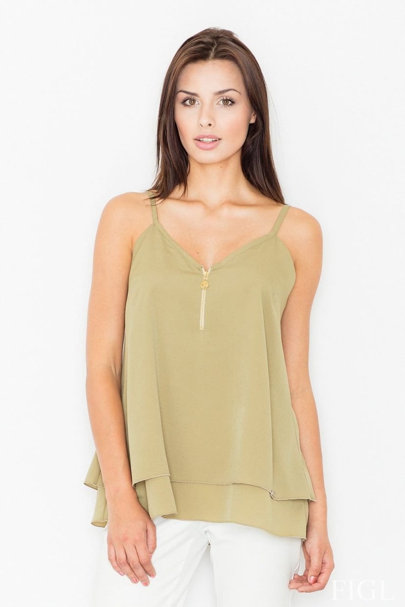 Love Lace Love Lace Women's Elegant Gold Zip Double Layer Strappy Blouse in Green - 1