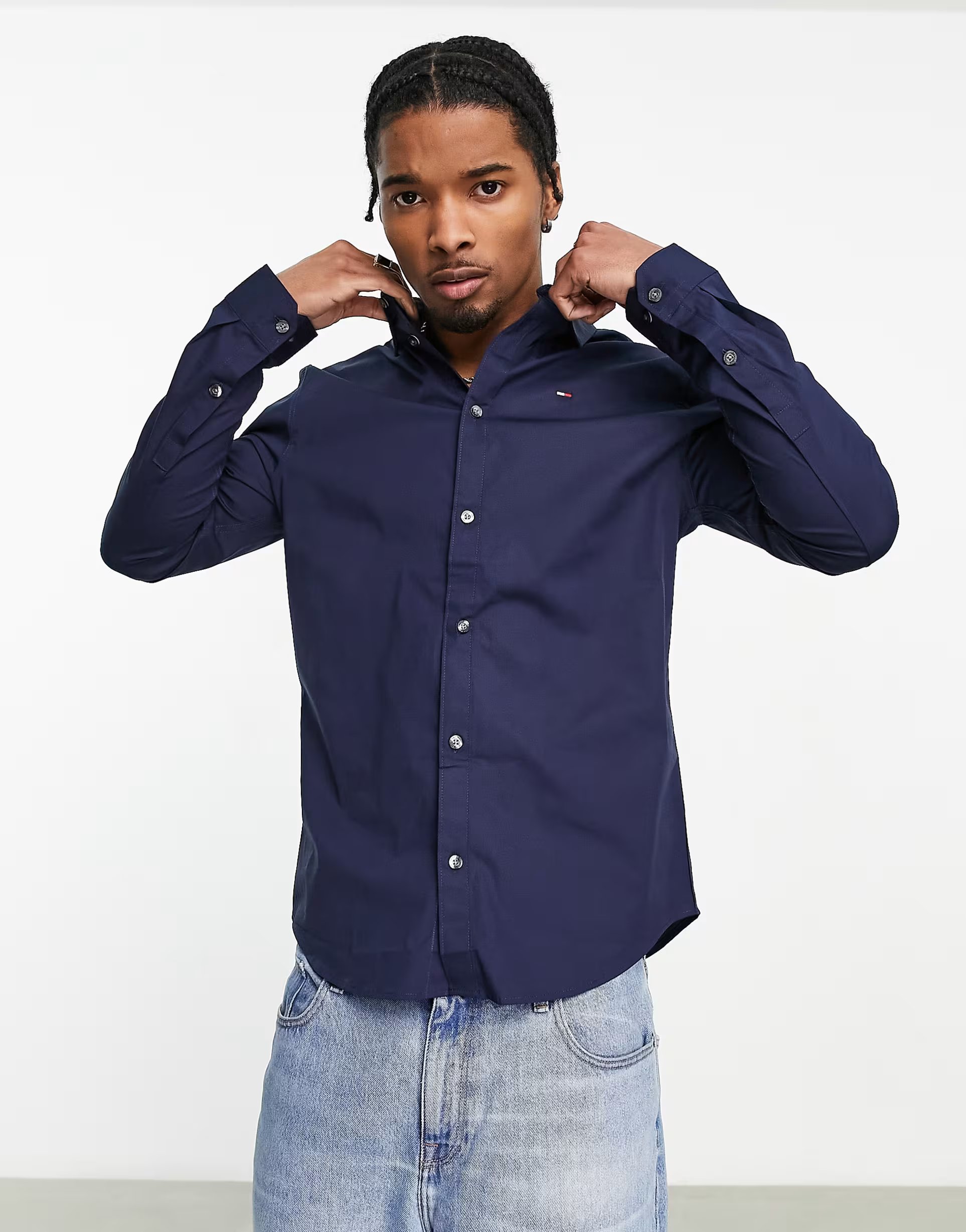 ASOS Tommy Jeans slim fit stretch shirt in navy - 1