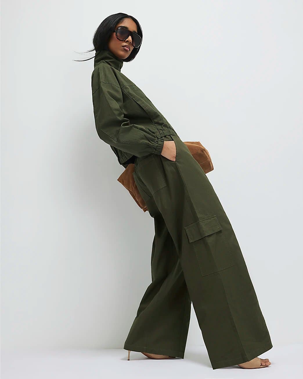 River Island River Island Womens Green Linen Blend Cargo Trousers