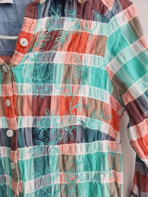 Per Una Y2K Cottagecore Check Blouse - Embroidered Cotton - M&S Per Una Size 8