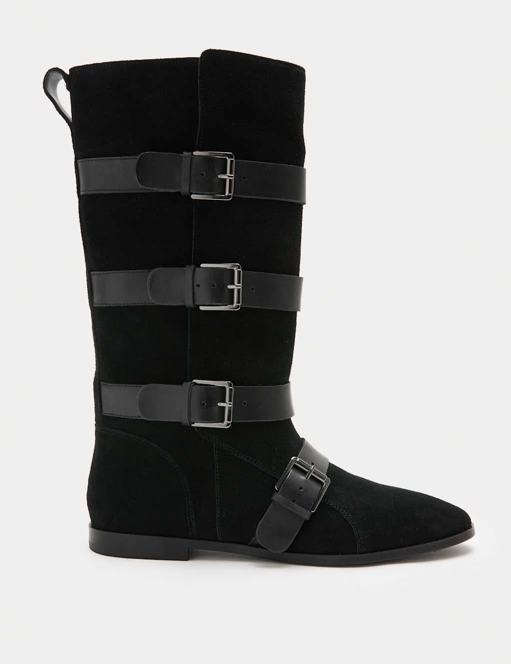 Marks & Spencer M&S Black Suede Buckle Strap Mid Calf Boots
