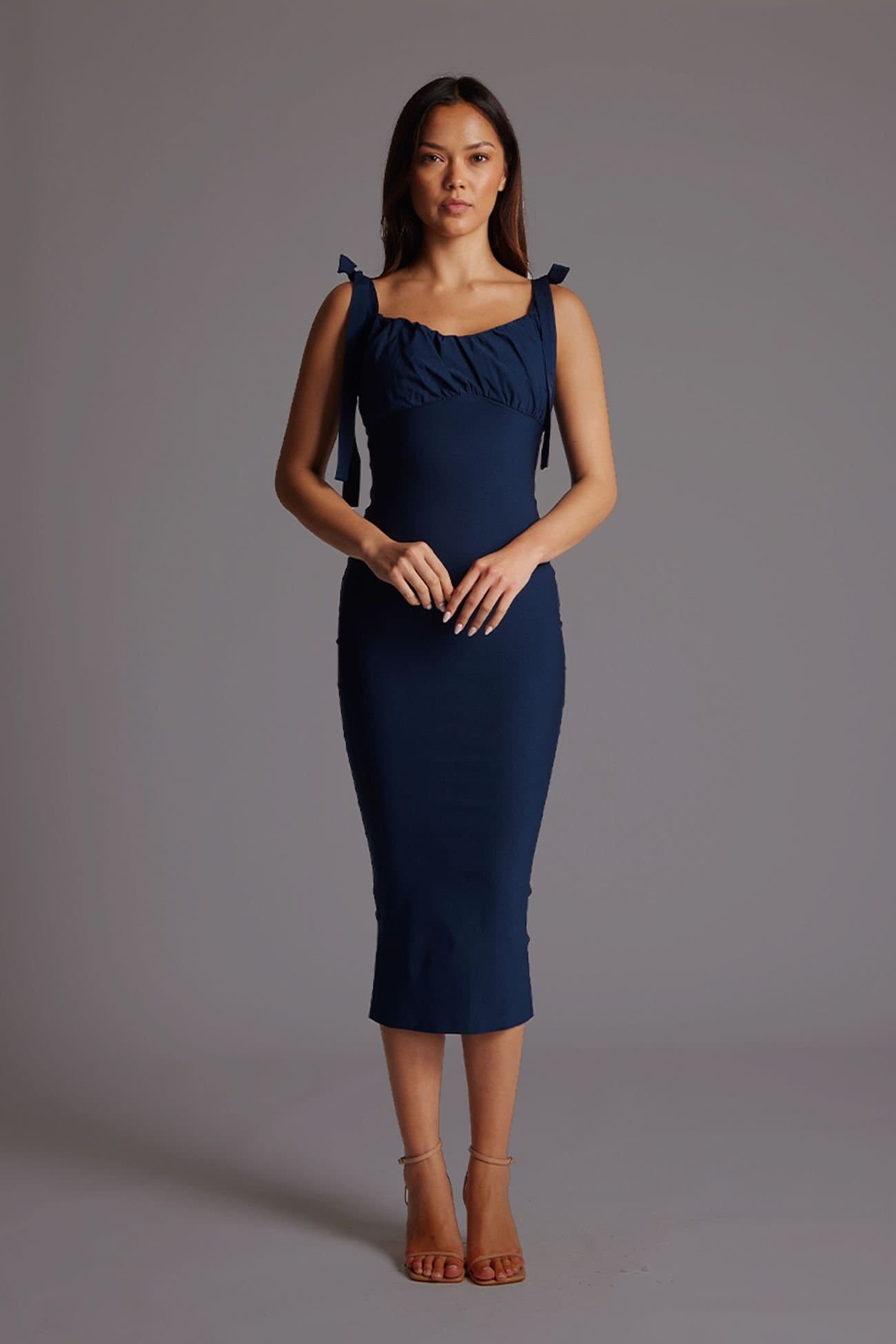 Vesper Vesper Women's Ruched Bust Bodycon Midaxi Dress In Navy
