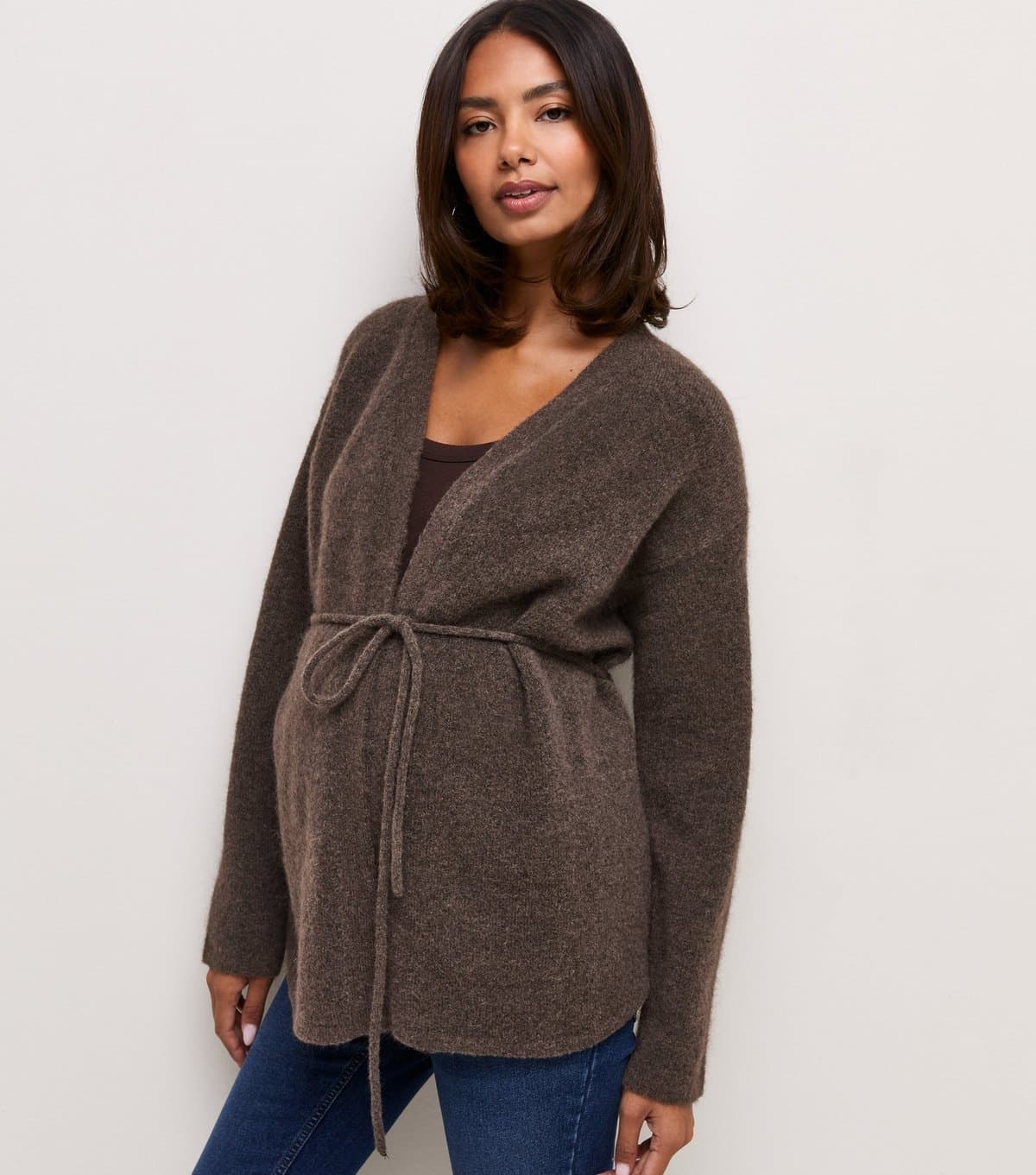 New Look Women's Maternity Dark Mink Knitted Belt Cardigan New Look