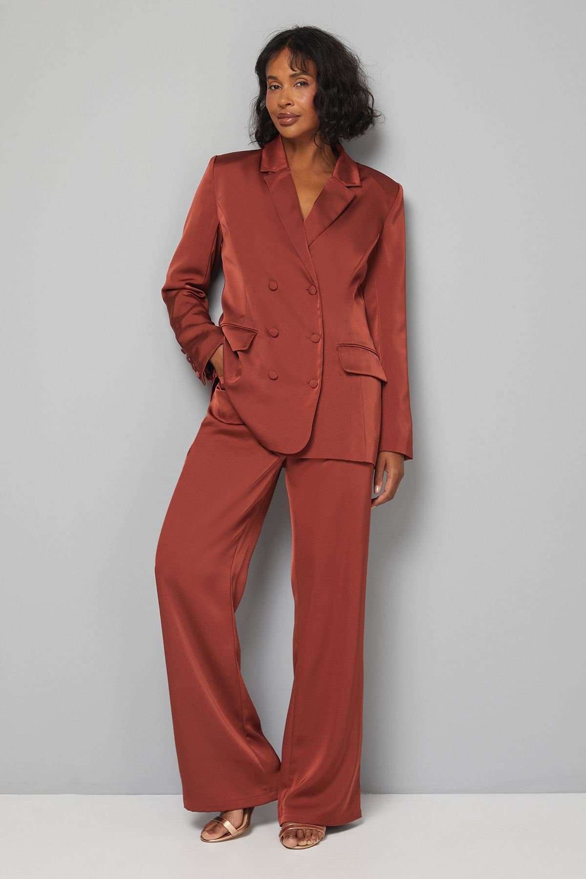 Wallis Wallis Rust Satin Wide-Leg Trouser for Women