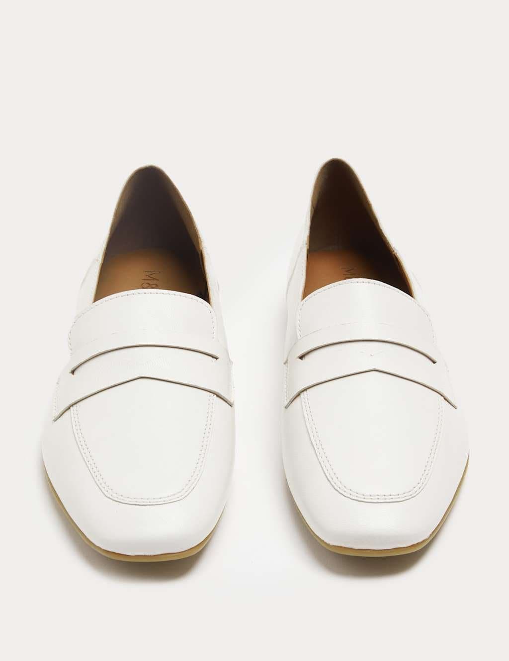 Marks & Spencer M&S Leather Flat Chisel Toe Loafers White