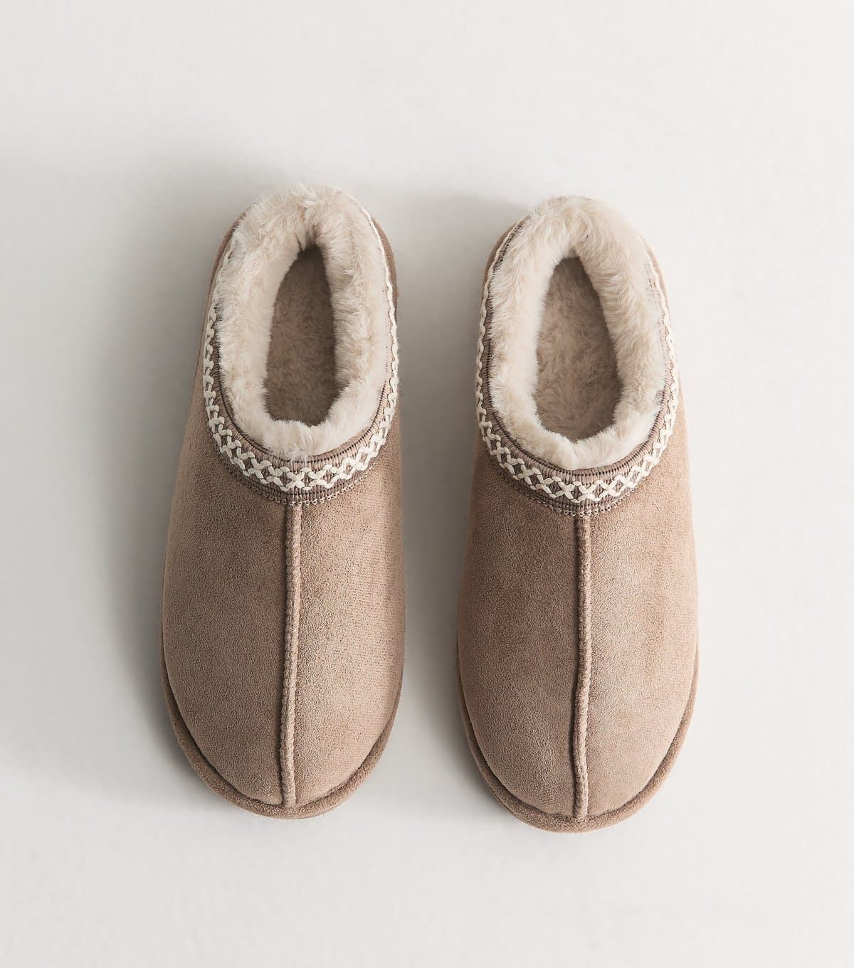 New Look Women's Light Brown Faux Suede Lace Trim Slipper Boots New Look