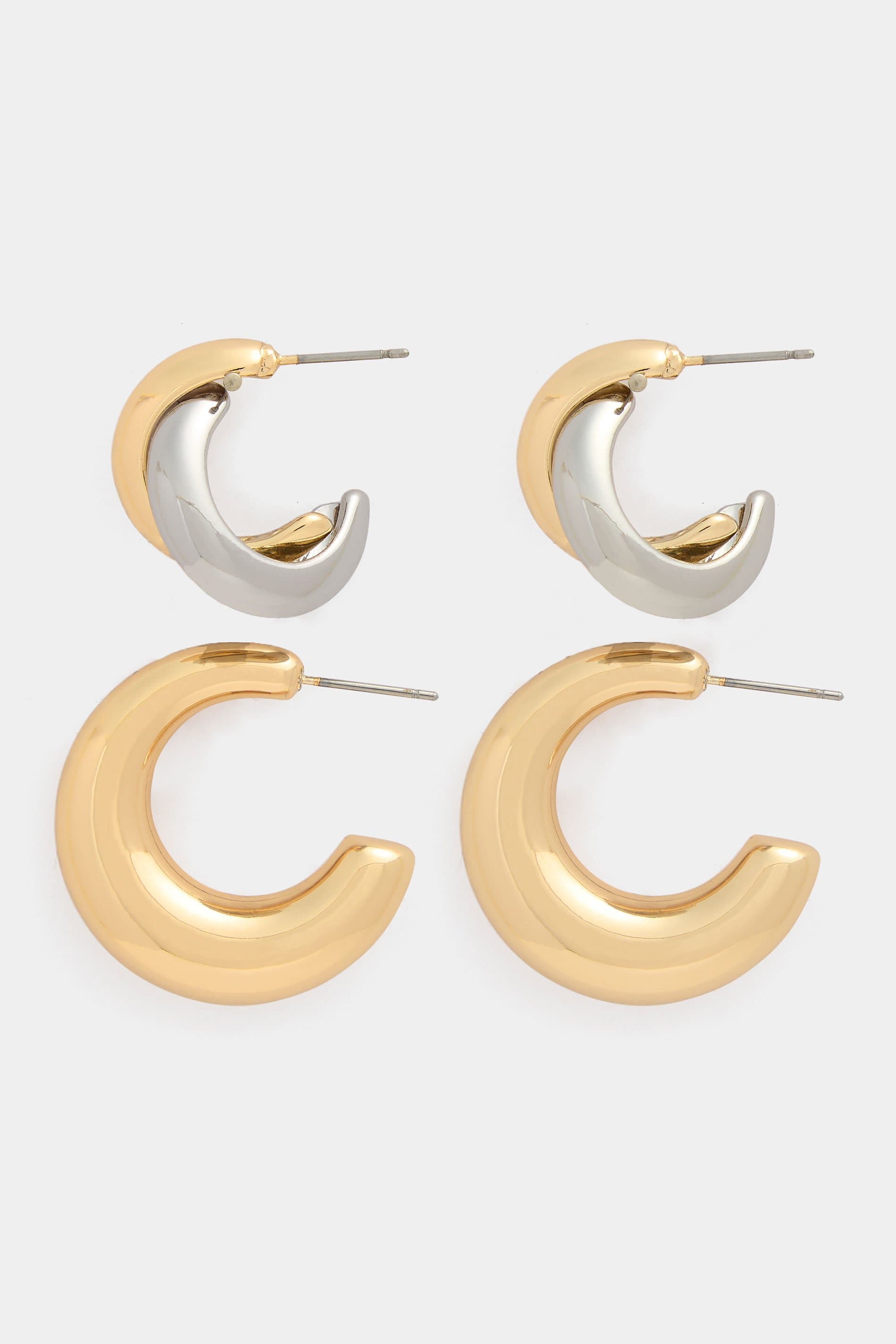 Yours 2 Pack Two Tone Silver & Gold Chunky Hoop Earrings