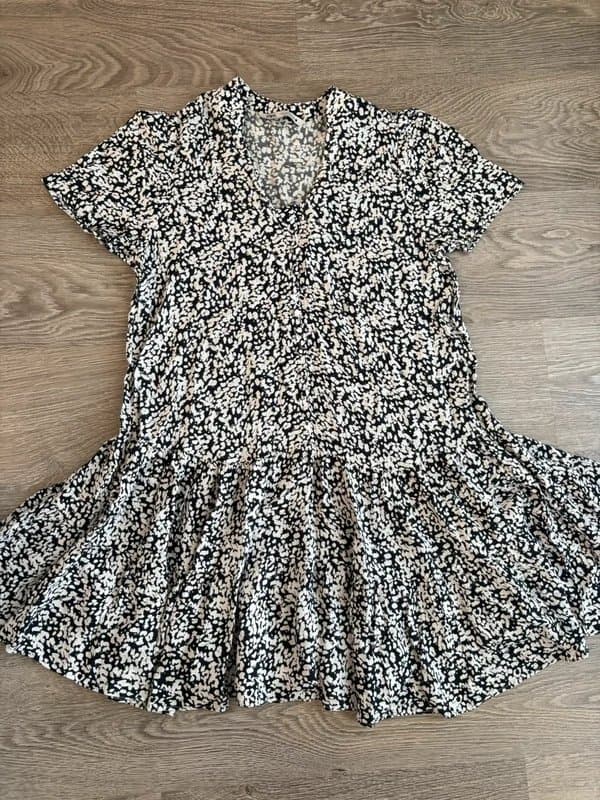 Zara ZARA Black & White Printed Smock Mini Dress Size S Floaty Summer Tea Dress