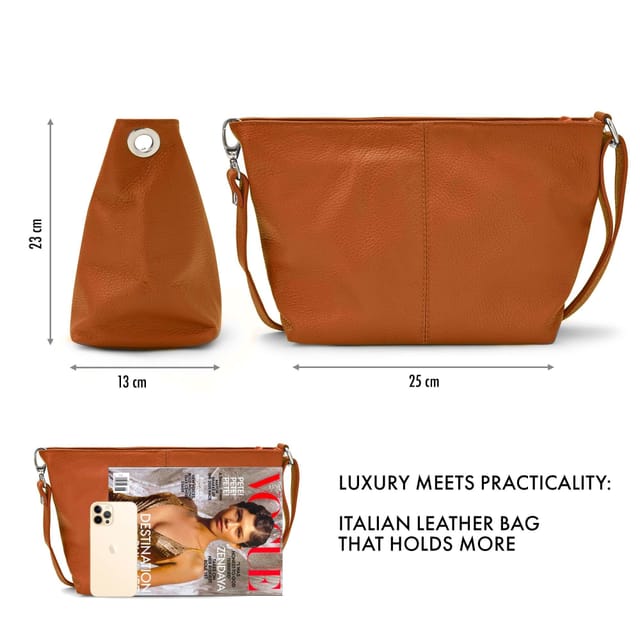 Woodland Leathers Woodland Leathers Women's Genuine Italian Leather Handbag Shoulder Bag in Tan - 3