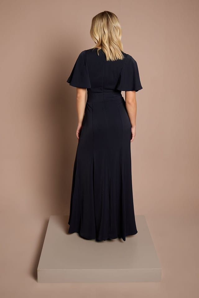 Coast Coast Women's Teen V Neck Flutter Sleeve Bridesmaid Dress in Navy - 3