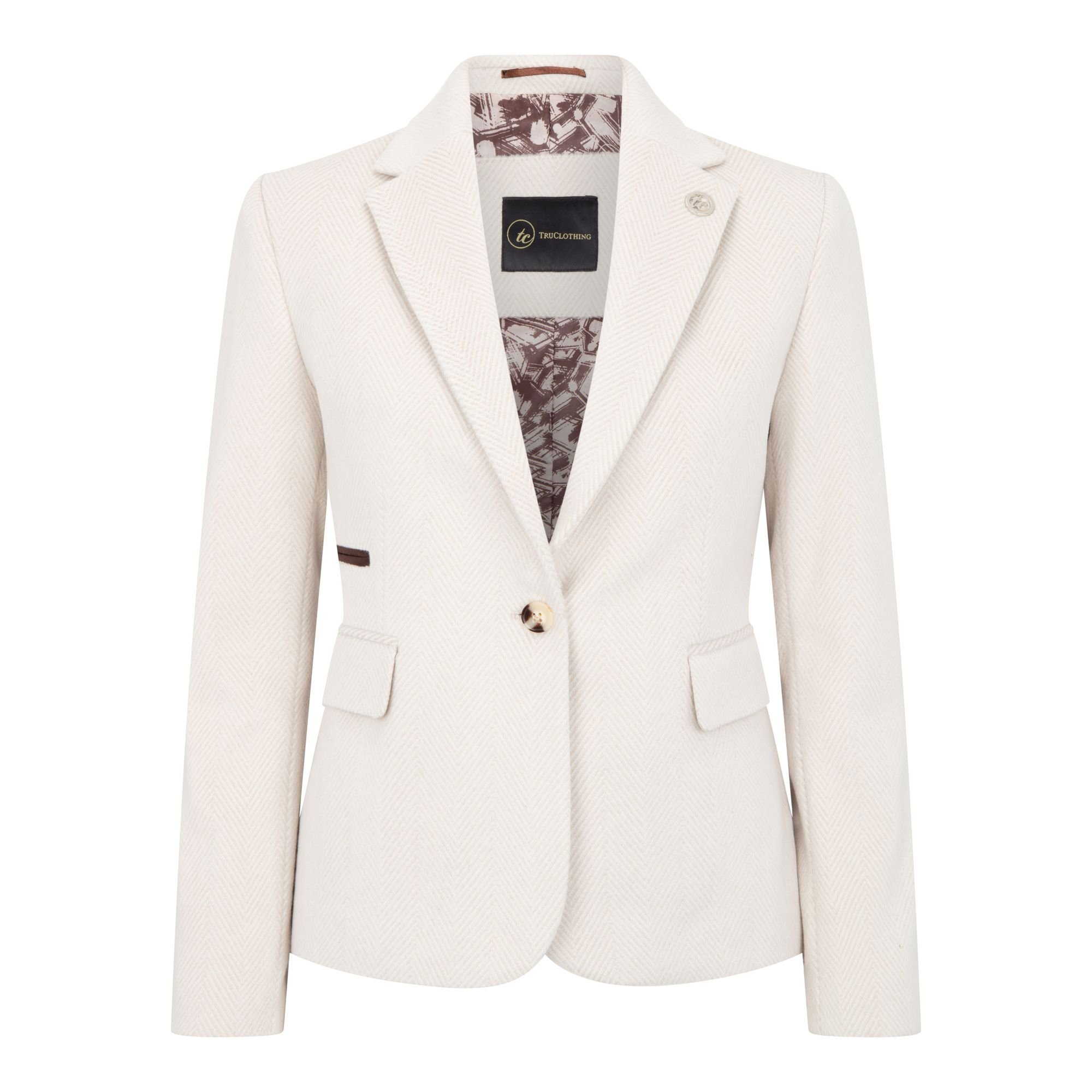 Infinity Leather Infinity Leather Women's Tailored Fit Wool Blend Tweed Blazer in Beige - 3