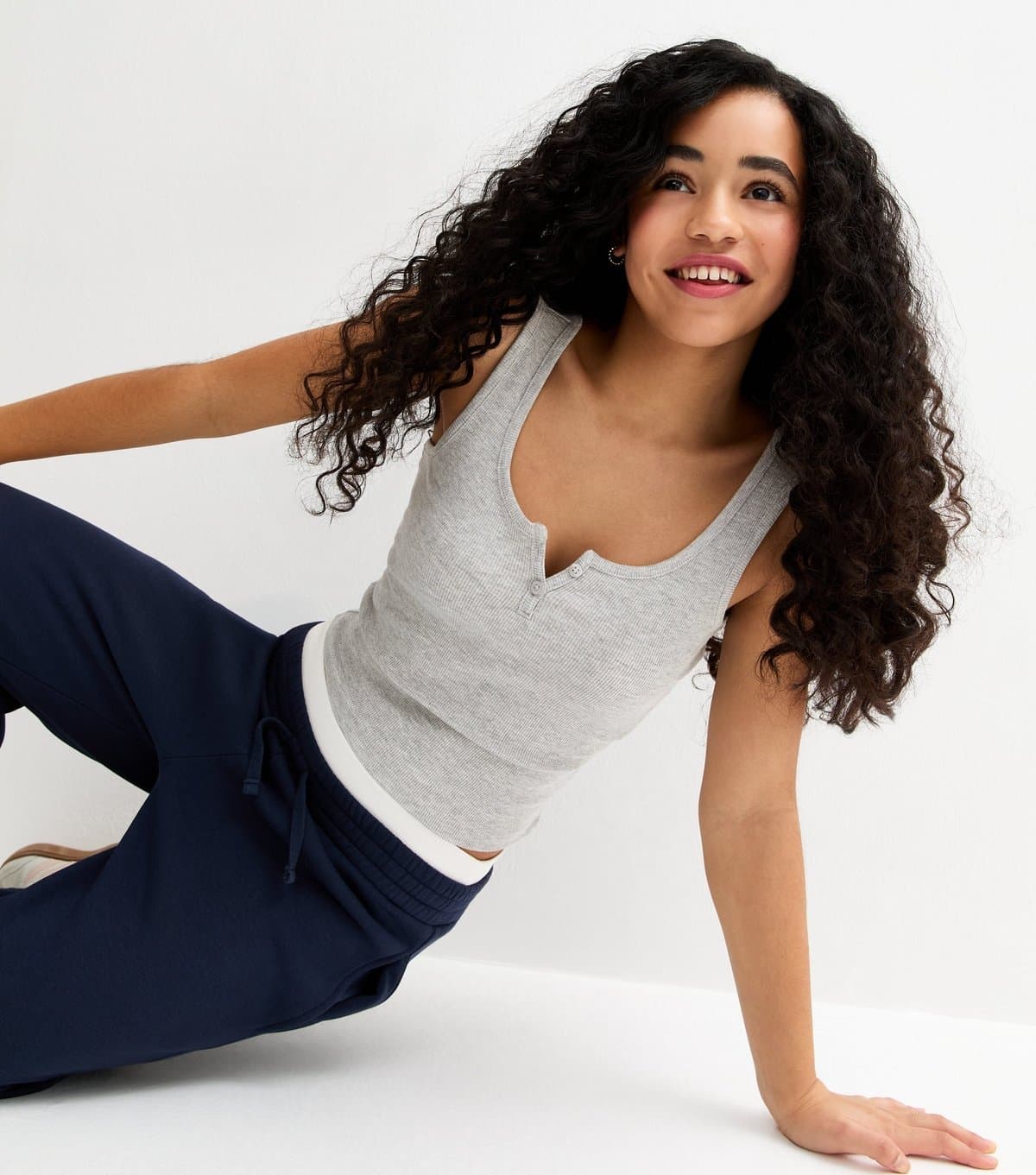 New Look Girls' Grey Button Placket Vest Top New Look