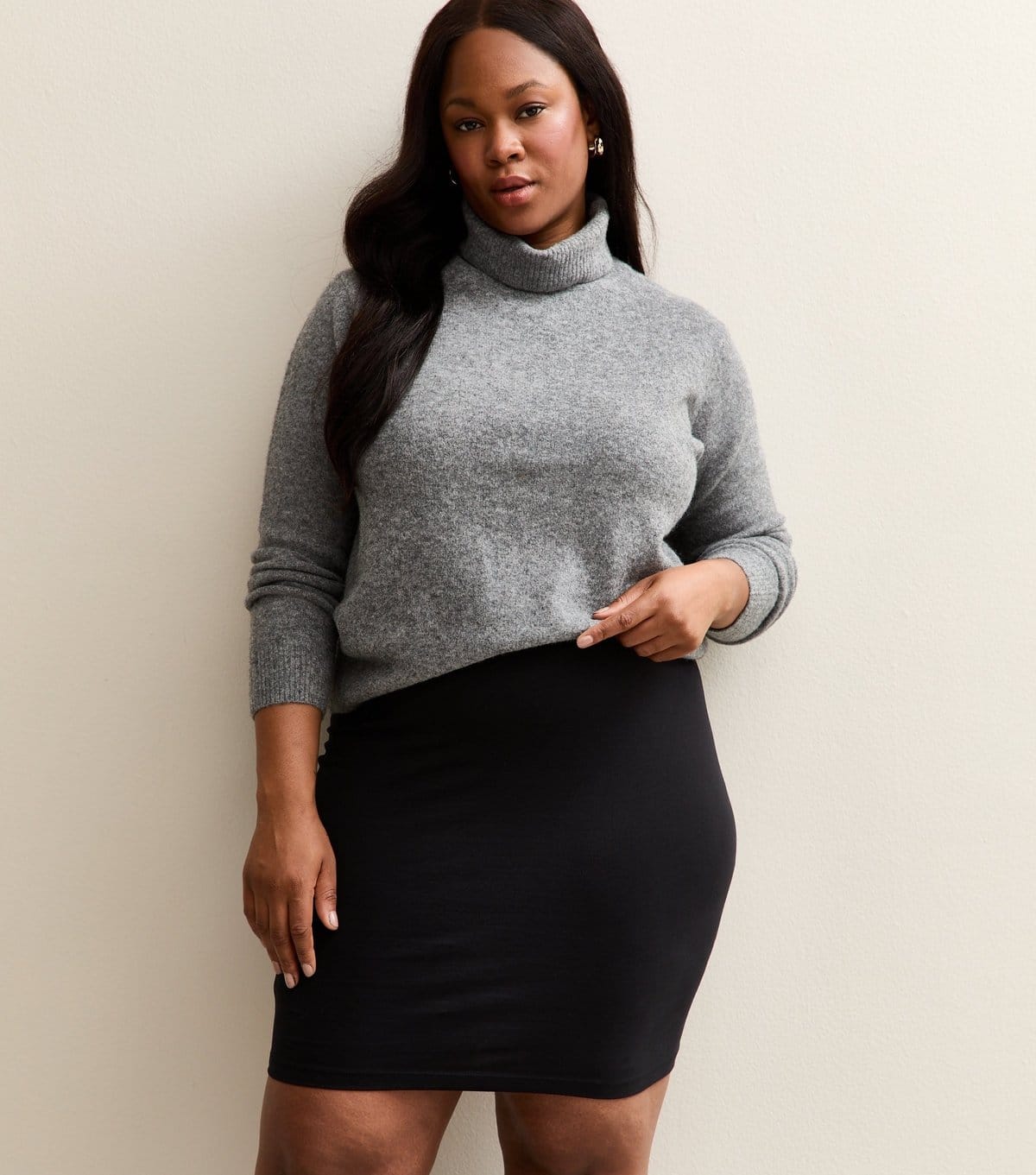 New Look Plus Size Black Jersey Tube Mini Skirt