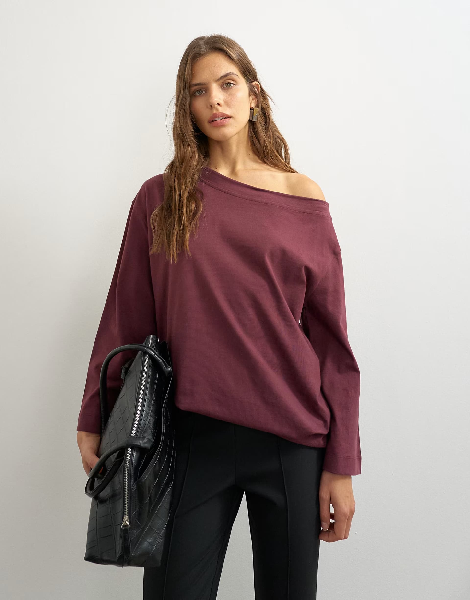 ASOS Topshop long sleeve fallen shoulder top in plum