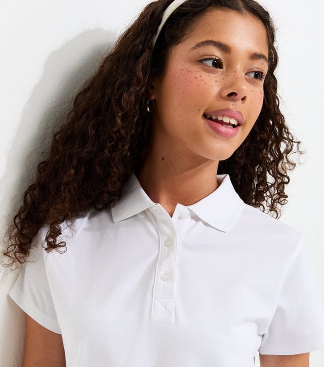 New Look Girls' White Cotton Rich Short Sleeve School Polo Shirt New Look - 2