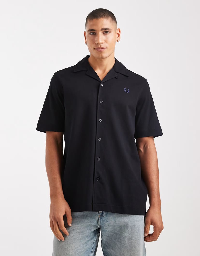 ASOS Fred Perry revere collar short sleeve shirt in black - 1
