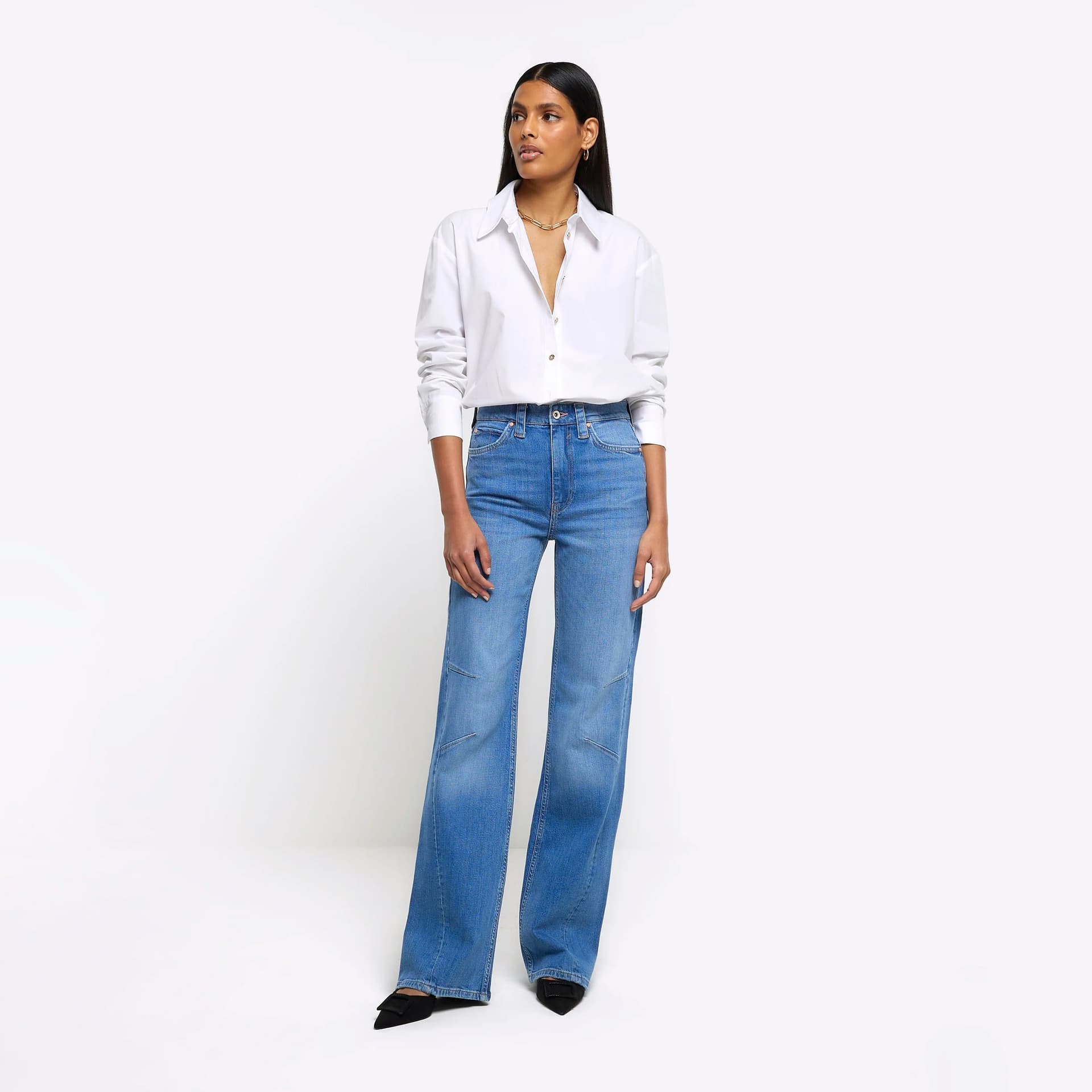 Kind Society River Island Womens Blue High Waisted Wide Leg Jeans