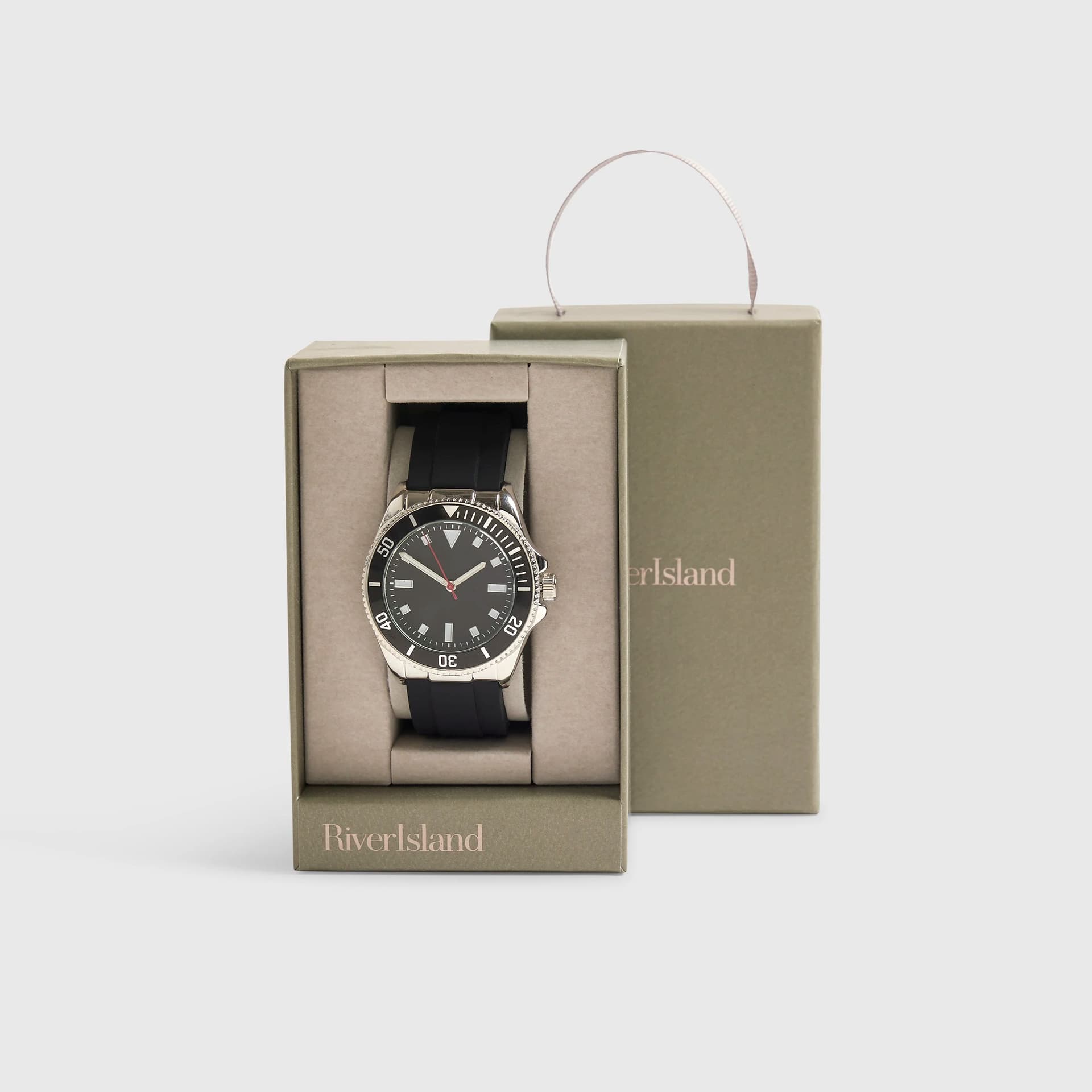 River Island Mens River Island Black Rubber Strap Second Dial Watch