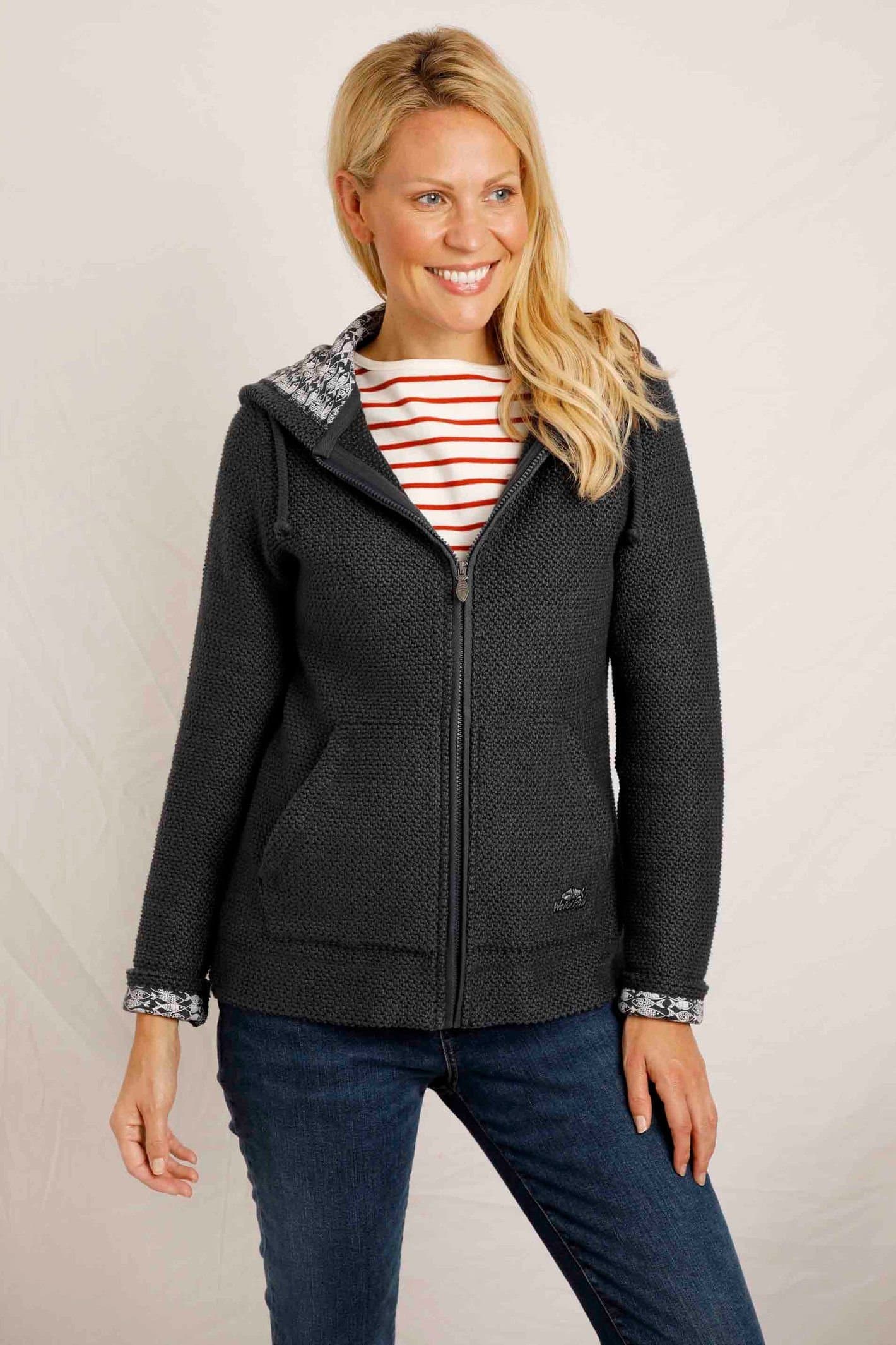 Weird Fish Weird Fish Women's Weylin Full Zip Macaroni Hoodie in Navy