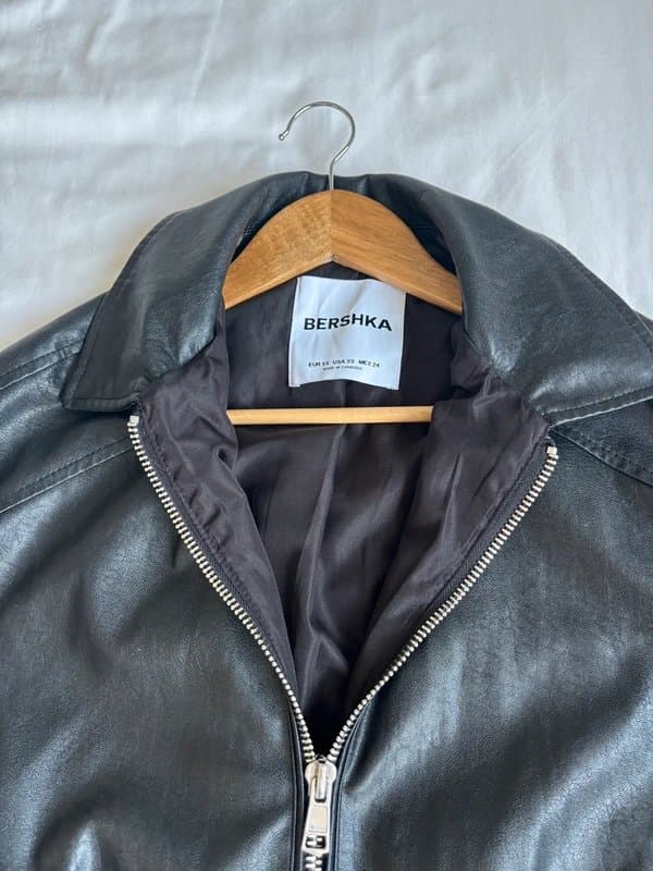 Bershka Bershka Faux Leather Cuffed Bomber Biker Jacket Coat Pocket Zip