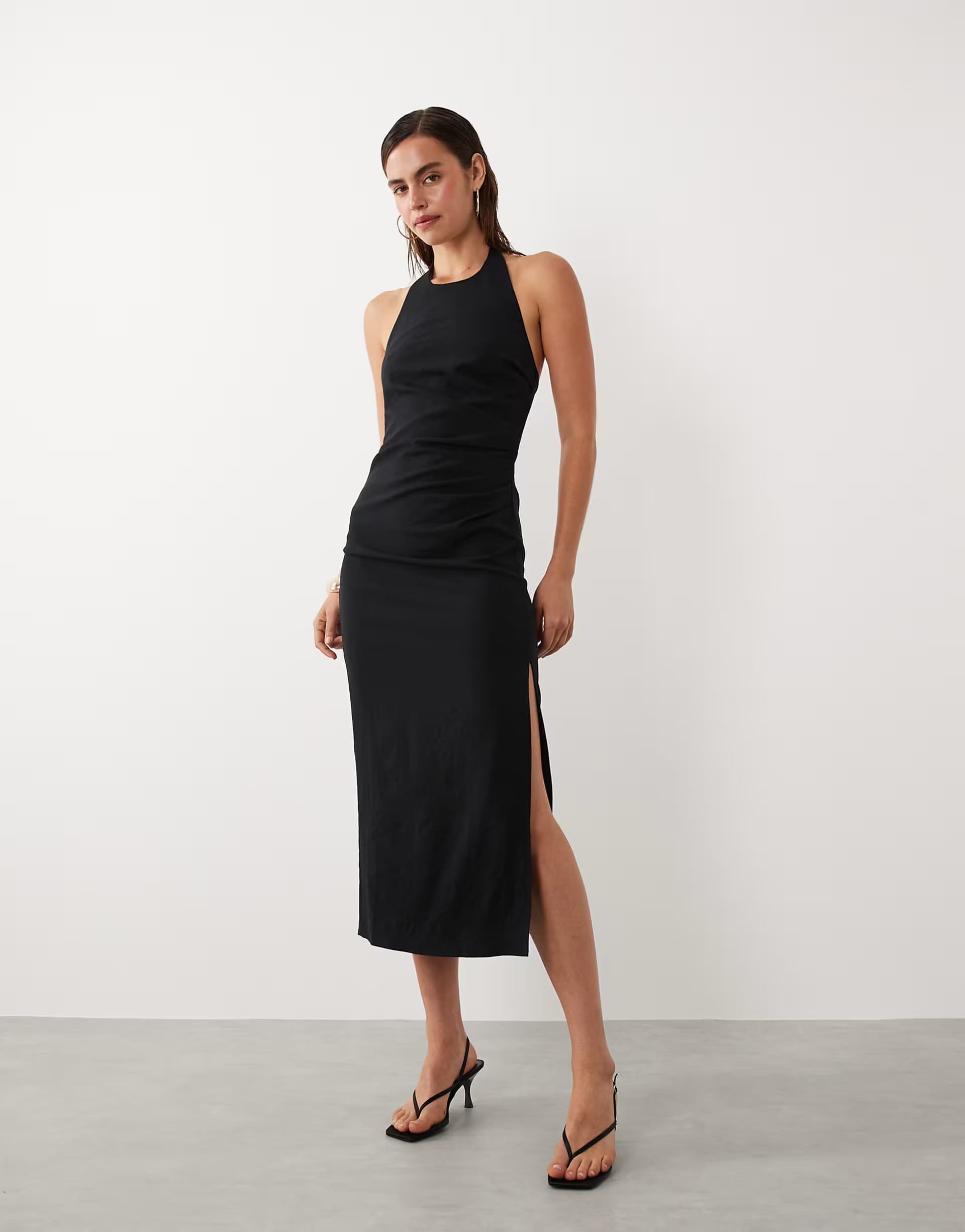 ASOS Mango starring Hailey Bieber halterneck maxi dress with side split in black
