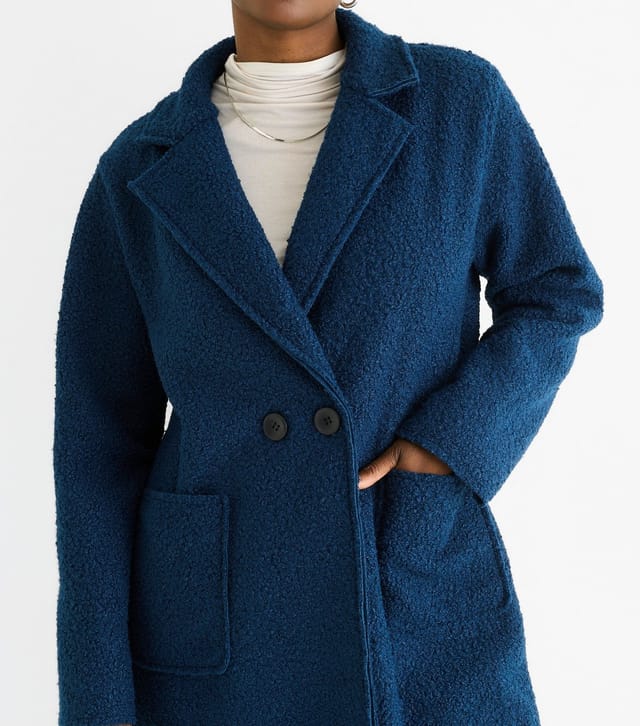 Gini London Women's Navy Shearling Double Breasted Coat Gini London New Look - 2