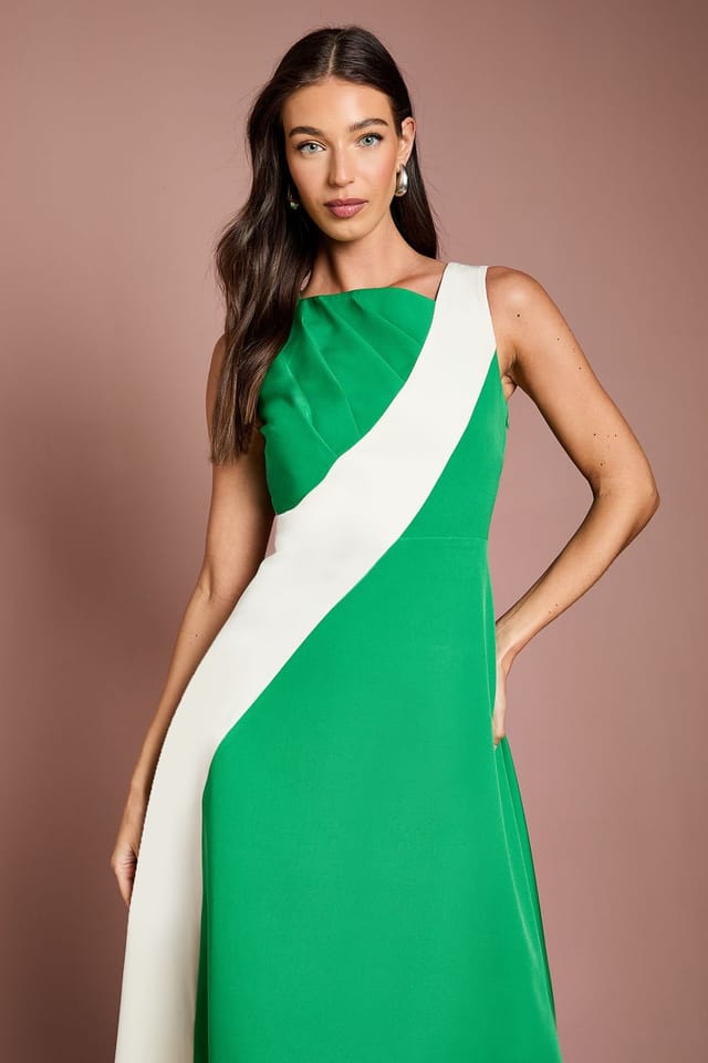 Coast Coast Women's Asymmetric Colour Block Midi Dress in Green - 2