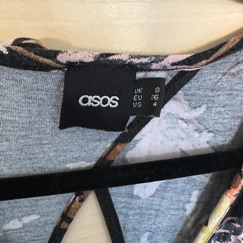 ASOS Black Floral Long Sleeve Wrap Front Playsuit Romper Size UK