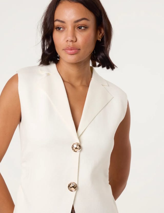 Blue Vanilla Gold Button Front Tailored Vest - 2