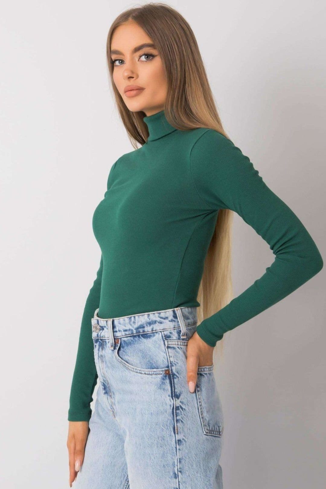 Love Lace Love Lace Women's Fitted Long Sleeve Turtleneck Top Style 173407 in Green - 4