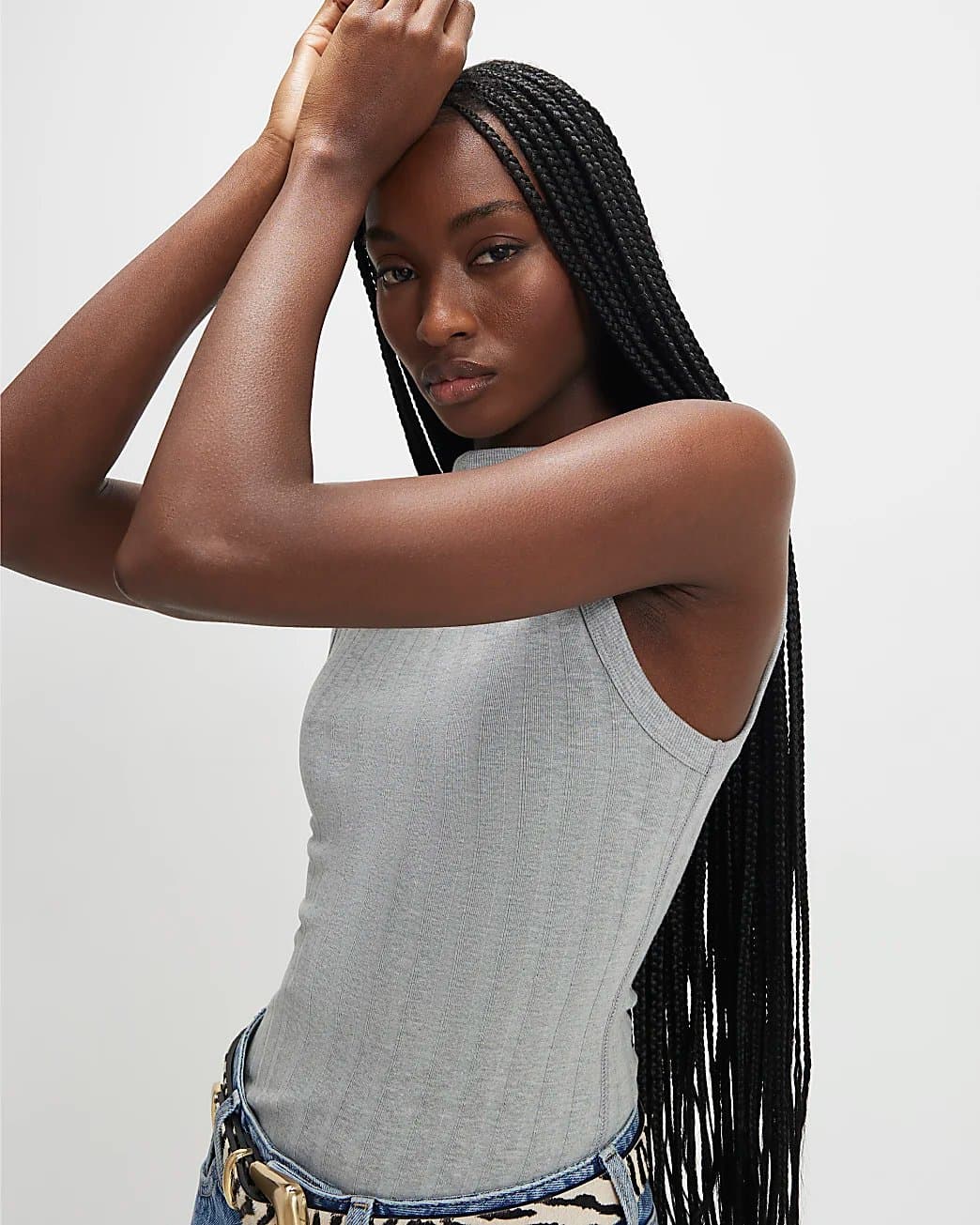 River Island River Island Womens Grey Cotton Blend Wide Ribbed Tank Top