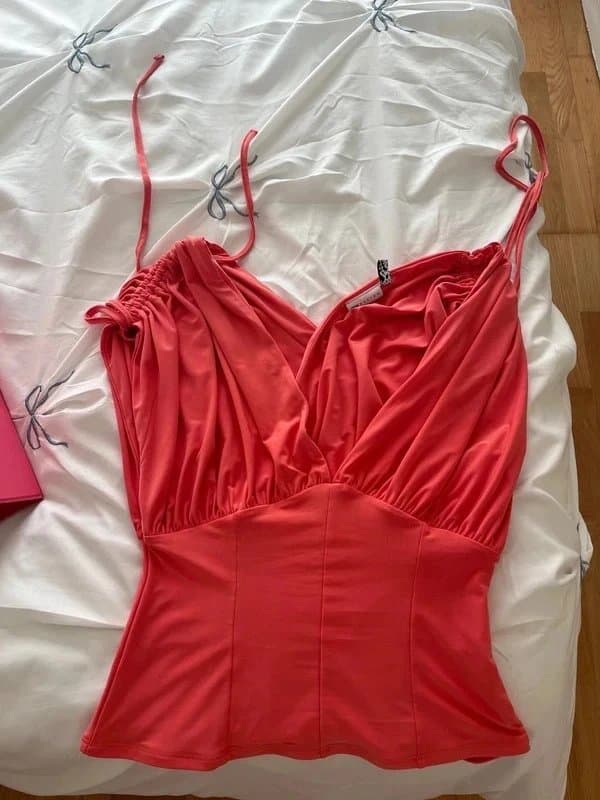 ASOS ASOS design deep ruched off shoulder top in coral