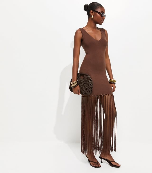 New Look Women's Brown Compact Tassel Hem Mini Dress New Look - 2