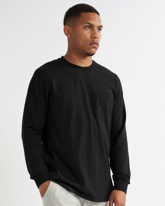 Alse Studio Alse Studio Men's Cotton Premium Quality T-Shirt Long Sleeve With Chest Pocket in Black - 2