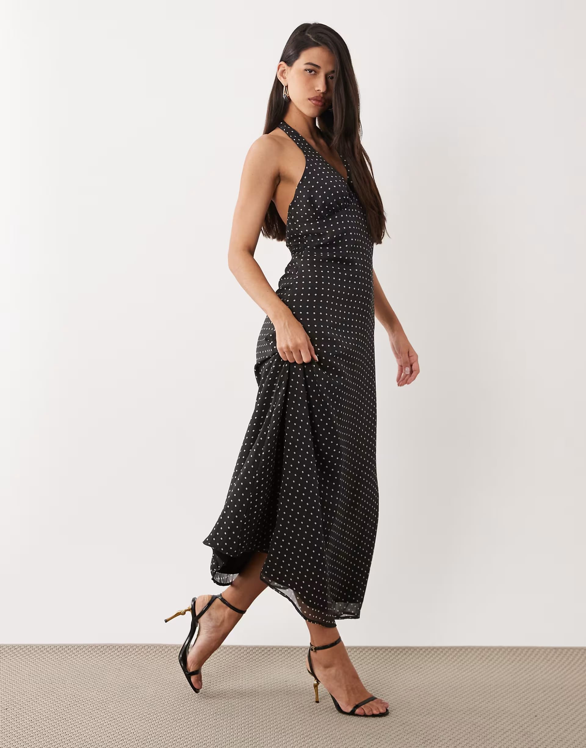 ASOS YAS polka dot halter neck maxi dress in black and white