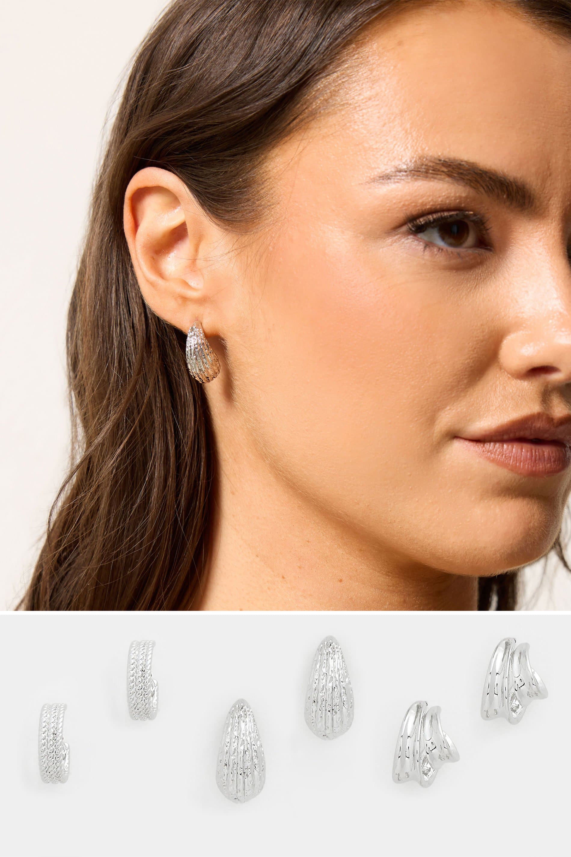 Yours 3 Pack Silver Textured Hoop Earrings