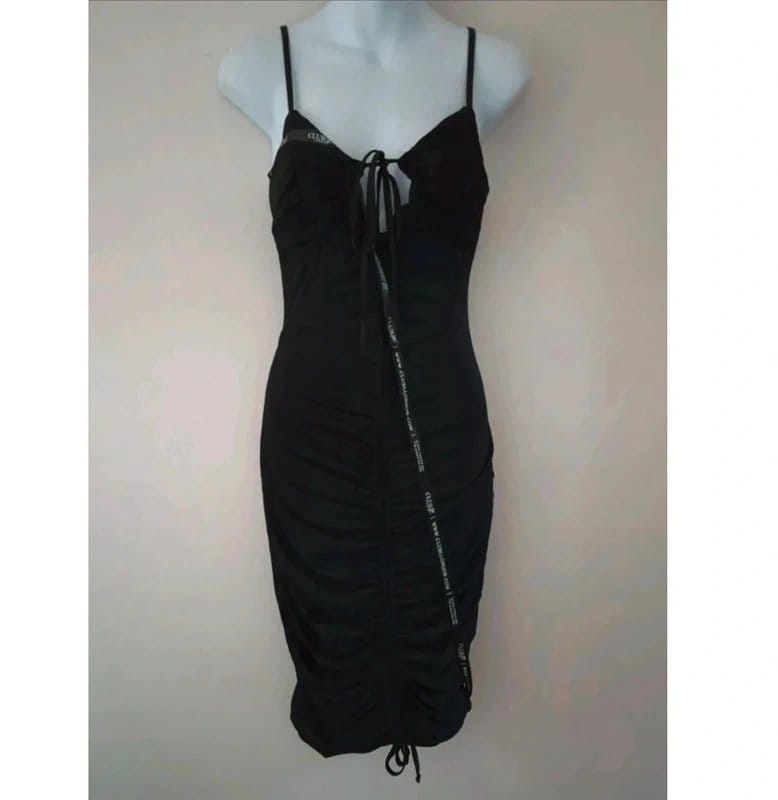 Club L London Club L London black cami strap plunge neck ruched party dress UK size 8 brand new with tags - 1