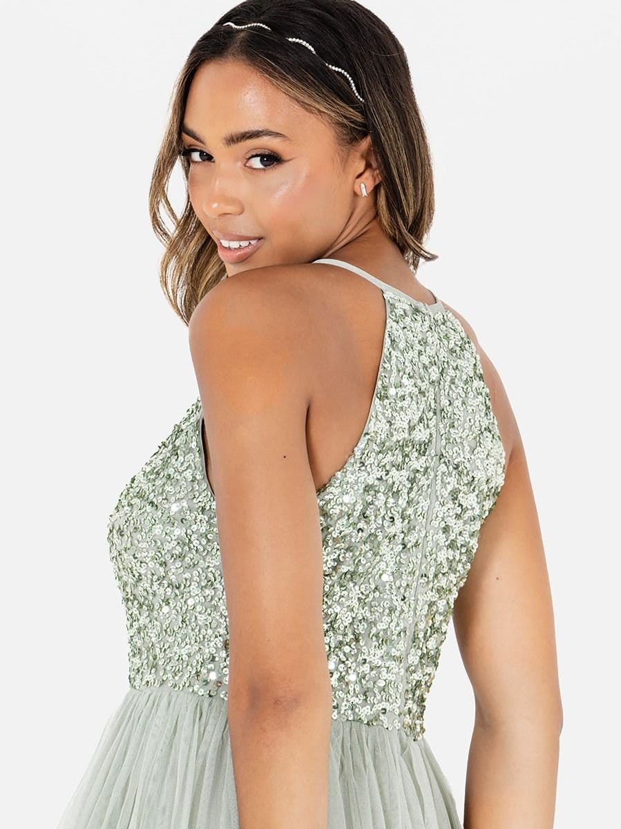Maya Deluxe Maya Deluxe Women's Embellished Halter Neck Maxi Dress in Mint - 4